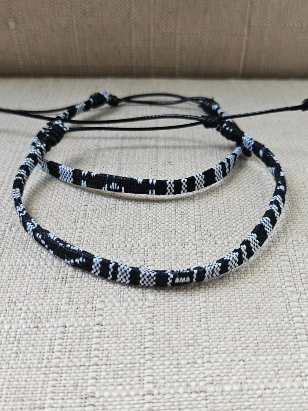 Lot of 2 Wrist Band Black/White Fabric Bracelet Fashion Jewelry Adjustable